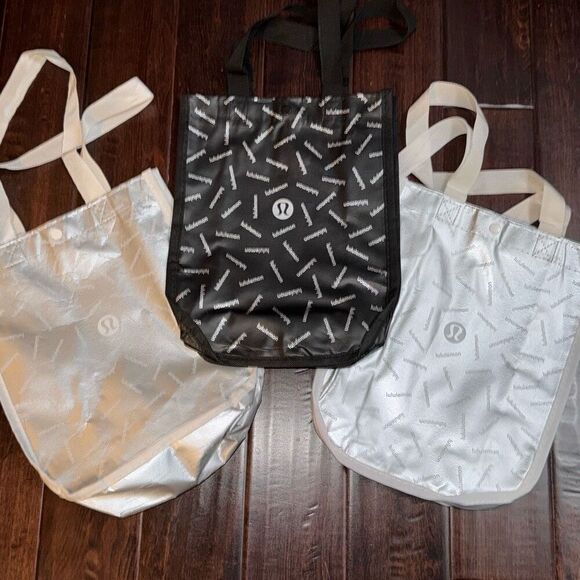 Lululemon metallic silver and black tote bag set small (3) - Picture 1 of 2